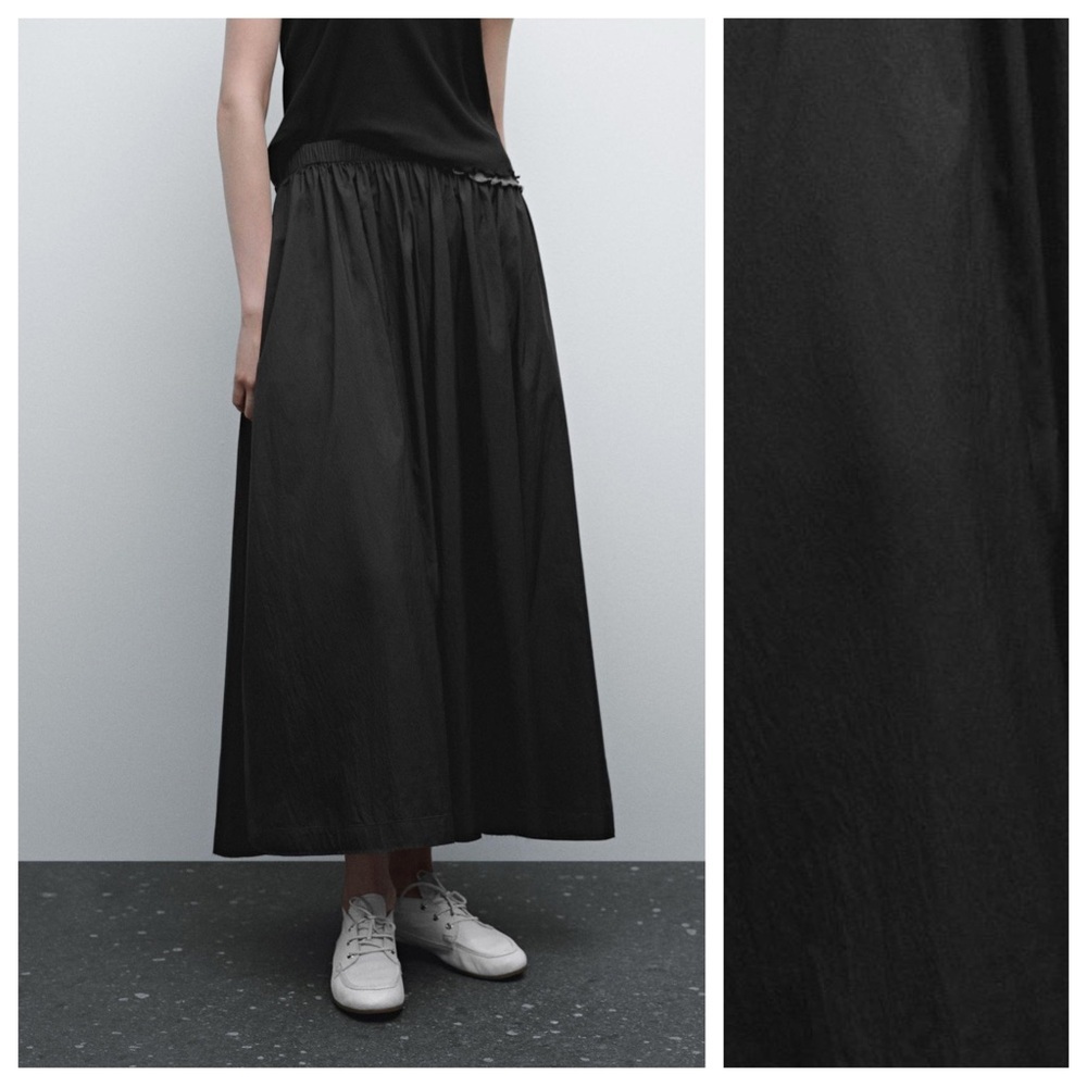 NWT. Massimo Dutti Black Technical Flared Midi Sk… - image 2